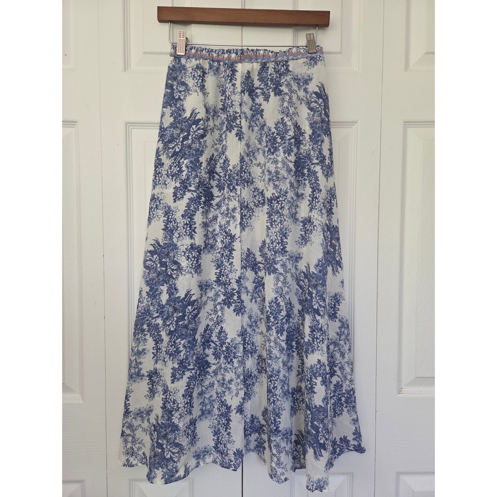 Max Studio Midi Skirt Textured Crepe Elastic Waist Women Small Blue Floral NWOT - Picture 5 of 6